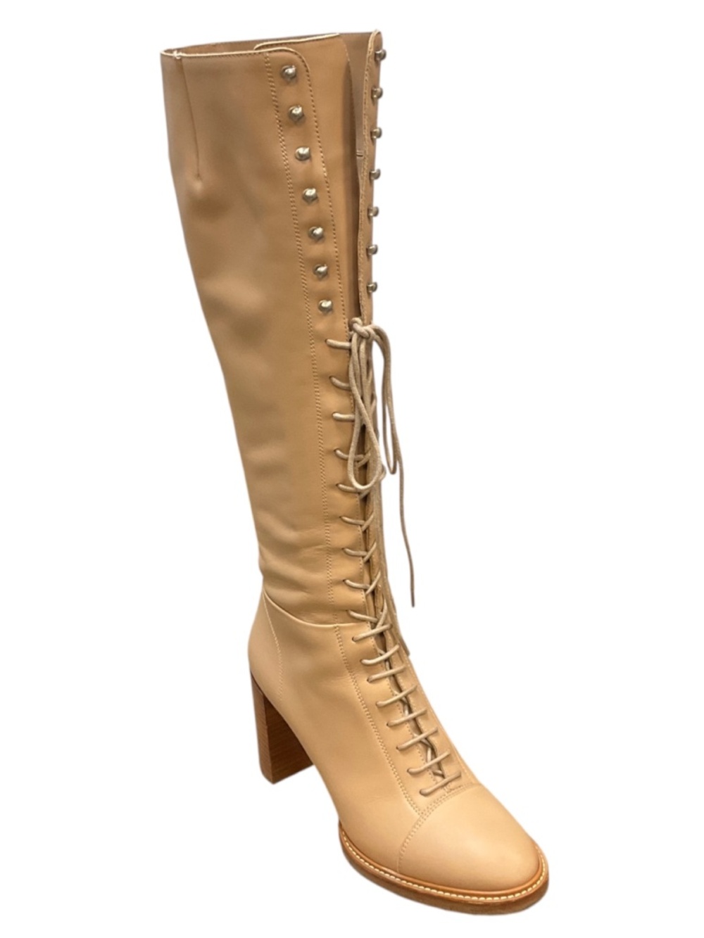 GABRIELA HEARST BEIGE LEATHER PAT 75 KNEE HIGH BOOTS